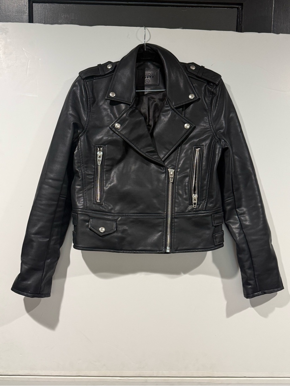 Blank NYC Black Leather Asymmetrical Moto Jacket with Silver Hardware